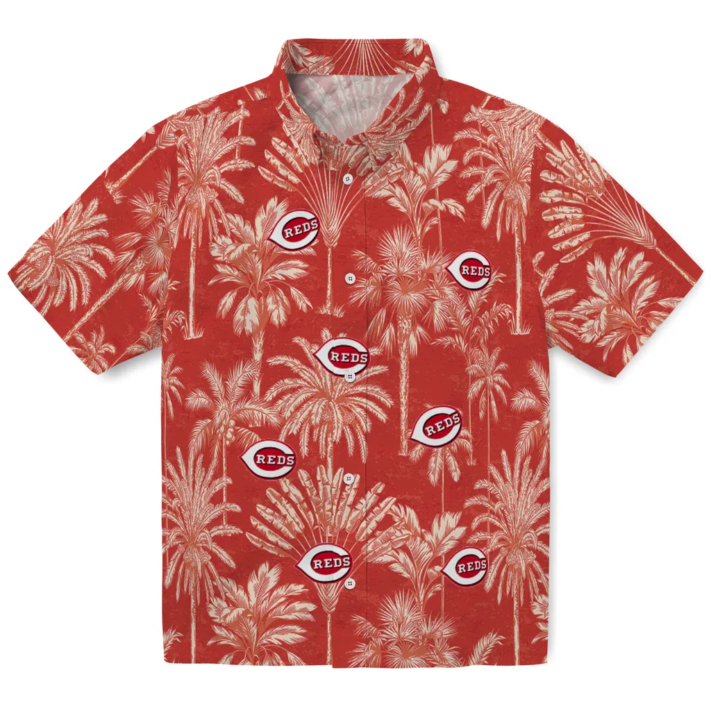 Cincinnati Reds Hawaiian Shirt - Vintage Palm Tree cincinnati reds palm shadows red hawaiian shirts best selling