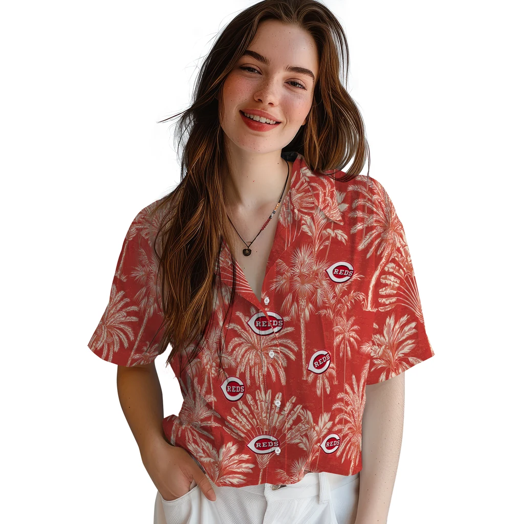 Cincinnati Reds Hawaiian Shirt - Vintage Palm Tree cincinnati reds palm shadows red hawaiian shirts latest model