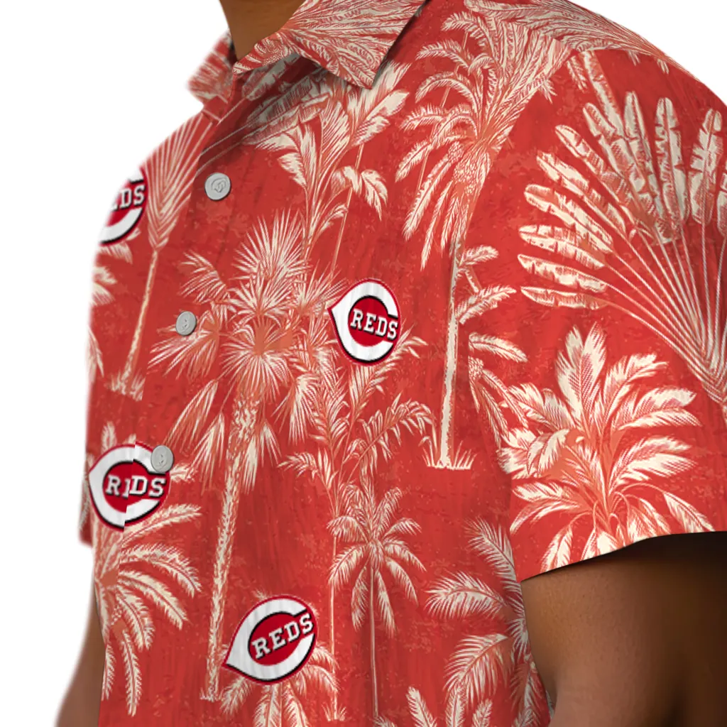 Cincinnati Reds Hawaiian Shirt - Vintage Palm Tree cincinnati reds palm shadows red hawaiian shirts trendy