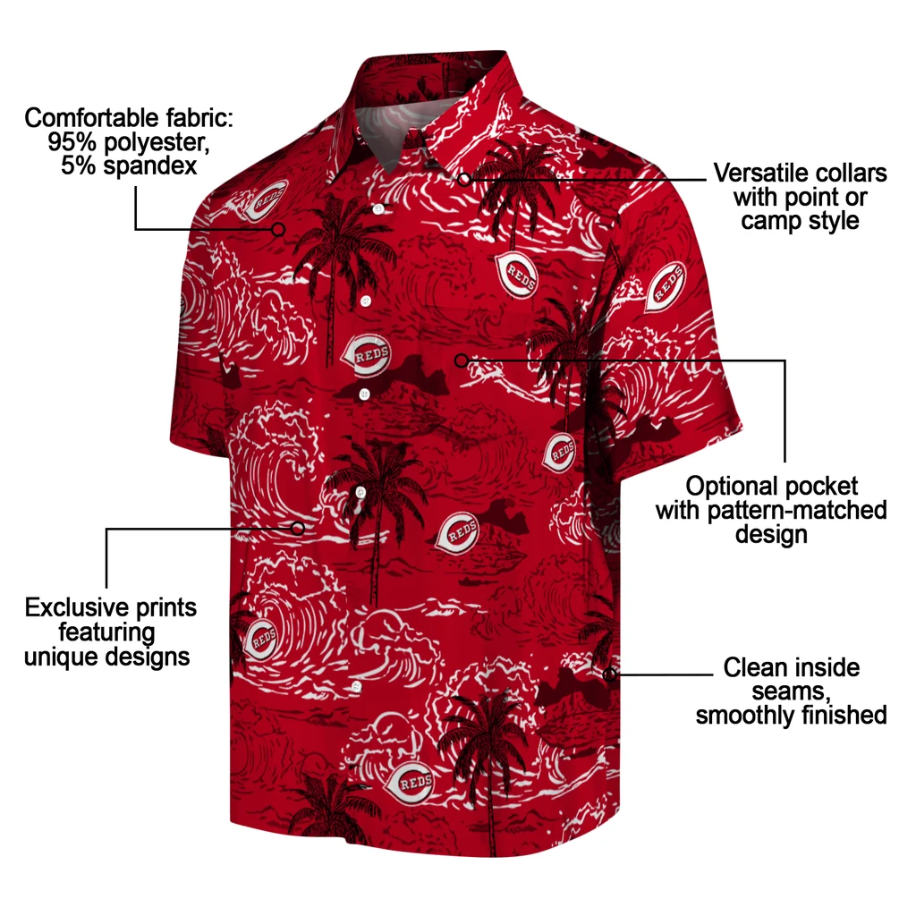 Cincinnati Reds Hawaiian Shirt - Wave Palm cincinnati reds wave palm red hawaiian shirts new arrival