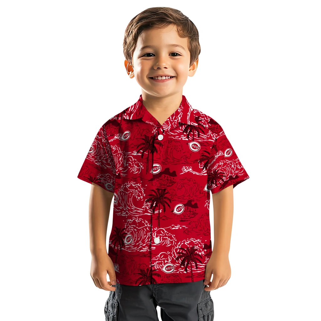 Cincinnati Reds Hawaiian Shirt - Wave Palm cincinnati reds wave palm red hawaiian shirts top rated