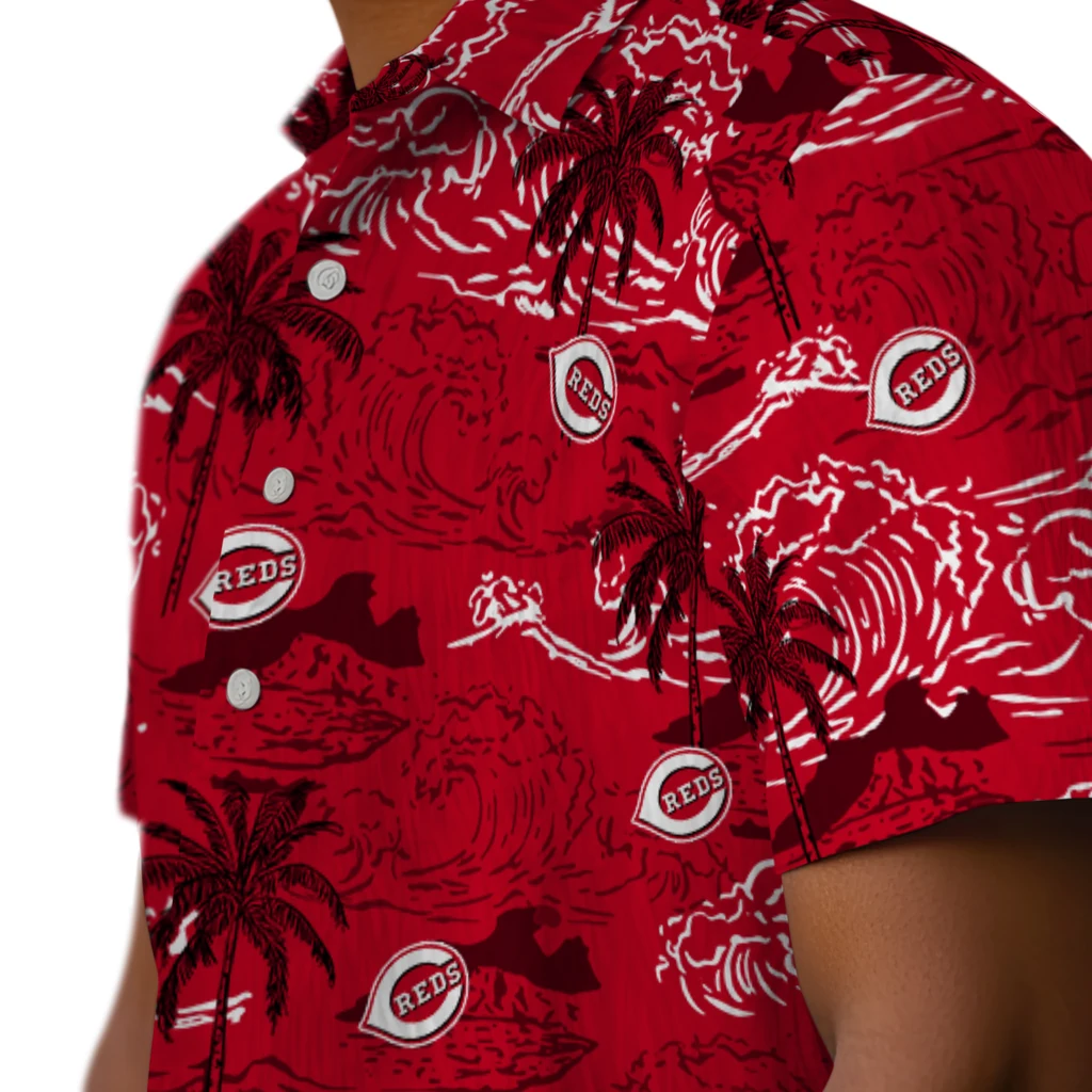 Cincinnati Reds Hawaiian Shirt - Wave Palm cincinnati reds wave palm red hawaiian shirts trendy