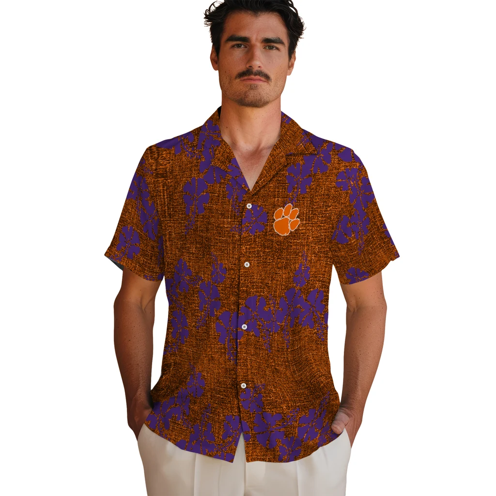 Clemson Tigers Hawaiian Shirt - 50th State Flower clemson tigers hibiscus petals orange hawaiian shirts fashion forward