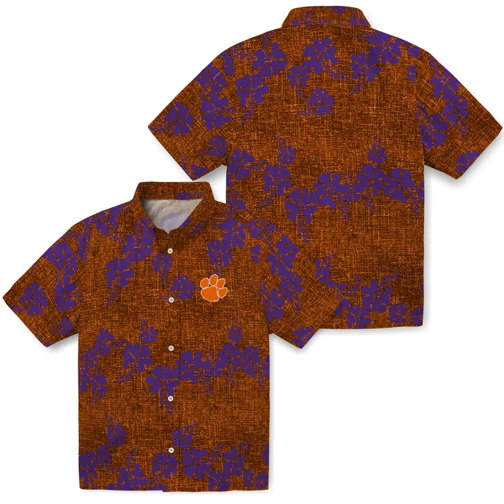 Clemson Tigers Hawaiian Shirt - 50th State Flower clemson tigers hibiscus petals orange hawaiian shirts high quality