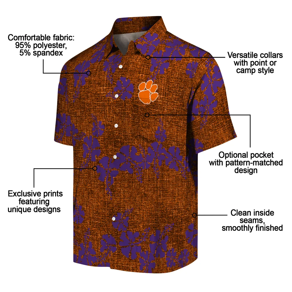 Clemson Tigers Hawaiian Shirt - 50th State Flower clemson tigers hibiscus petals orange hawaiian shirts new arrival