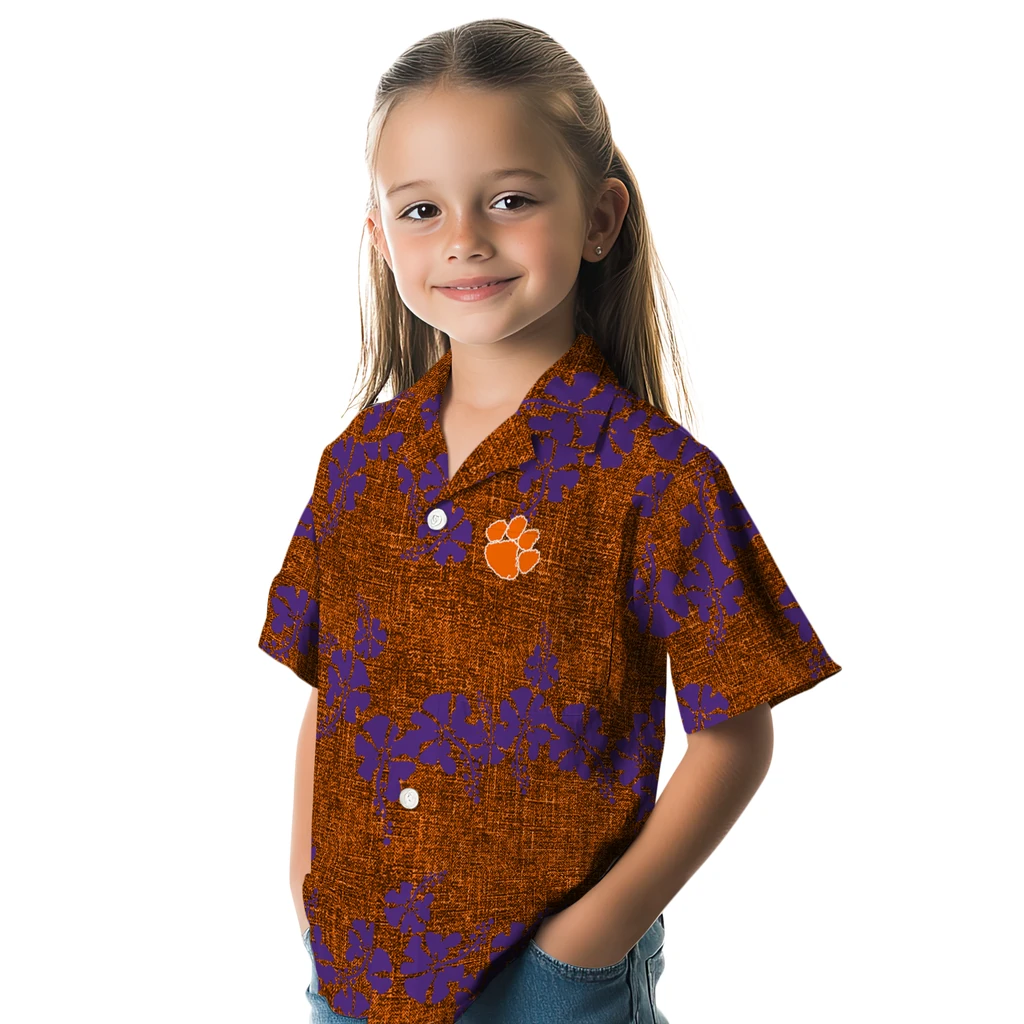 Clemson Tigers Hawaiian Shirt - 50th State Flower clemson tigers hibiscus petals orange hawaiian shirts premium grade