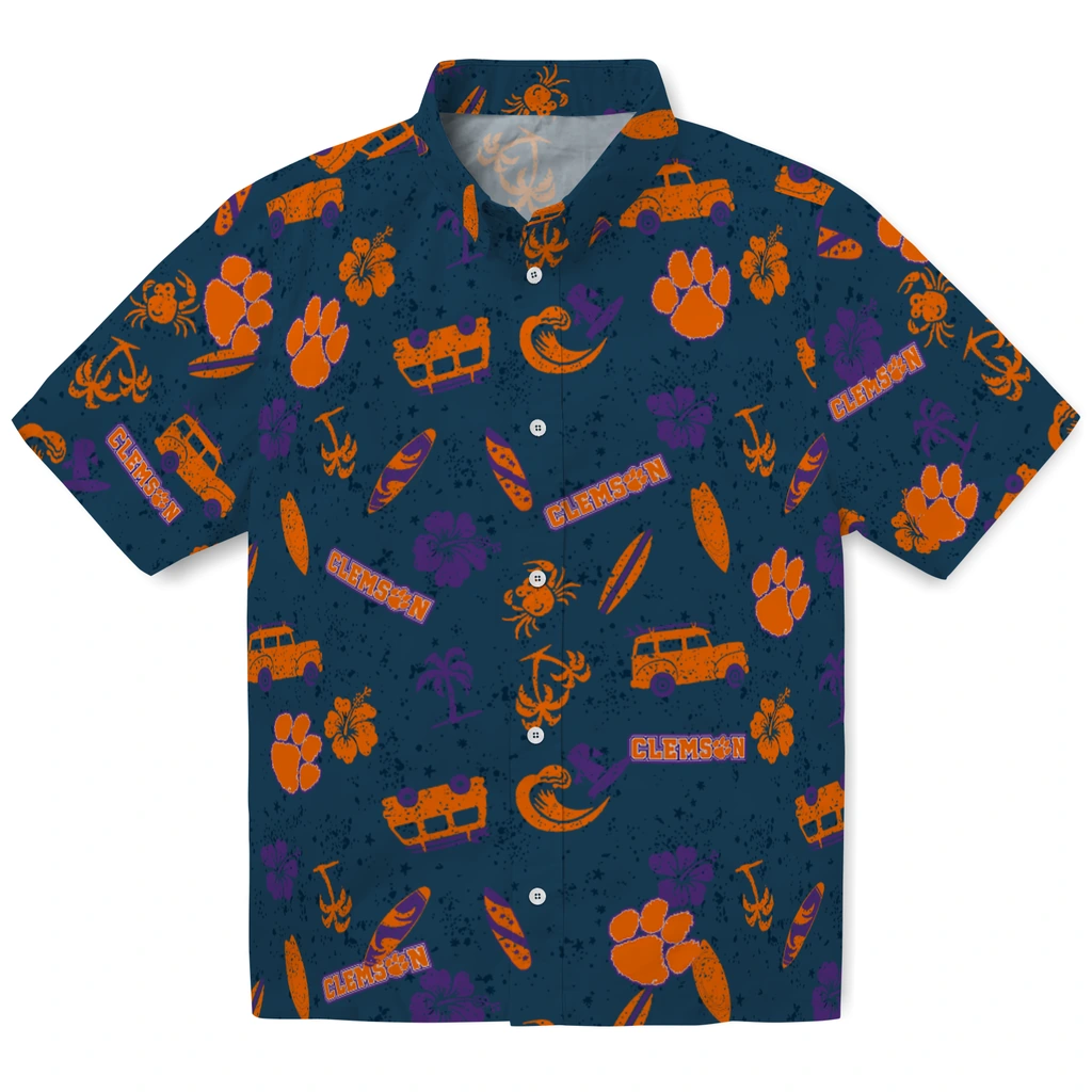 Clemson Tigers Hawaiian Shirt - Beach Vibe clemson tigers beach vibe navy hawaiian shirts best selling