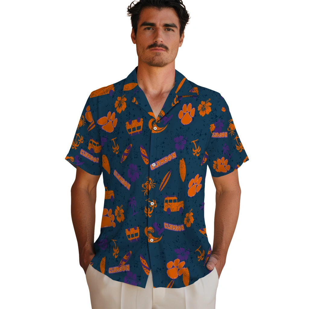 Clemson Tigers Hawaiian Shirt - Beach Vibe clemson tigers beach vibe navy hawaiian shirts fashion forward