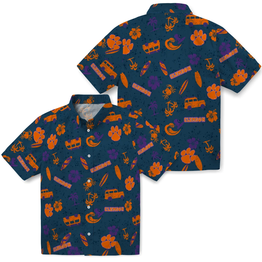 Clemson Tigers Hawaiian Shirt - Beach Vibe clemson tigers beach vibe navy hawaiian shirts high quality