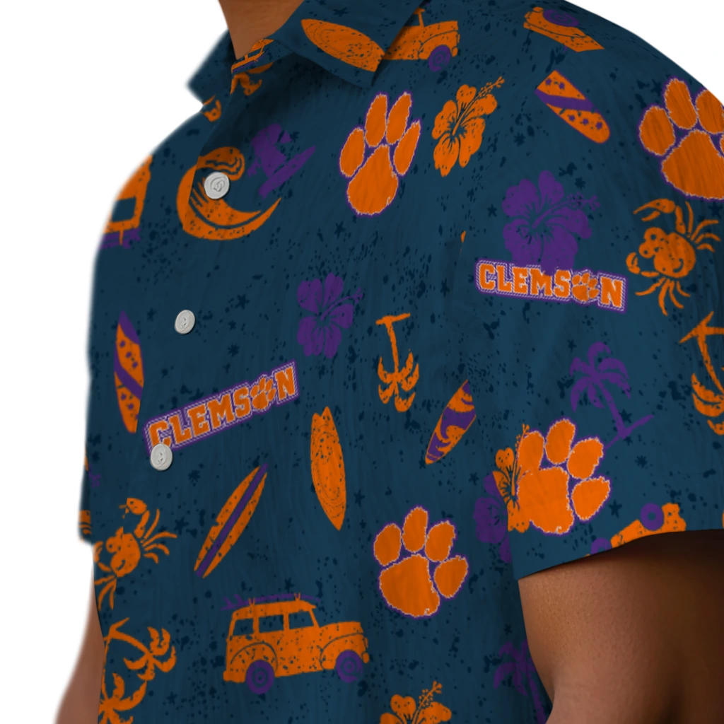 Clemson Tigers Hawaiian Shirt - Beach Vibe clemson tigers beach vibe navy hawaiian shirts trendy