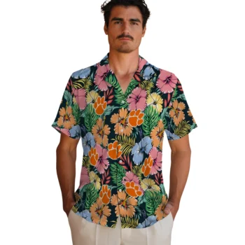 clemson tigers brilliant hibiscus garden hawaiian shirts fashion forward