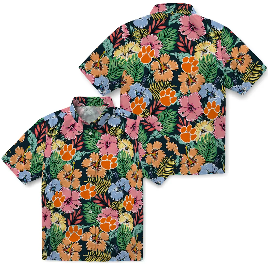 Clemson Tigers Hawaiian Shirt - Brilliant Hibiscus Garden clemson tigers brilliant hibiscus garden hawaiian shirts high quality