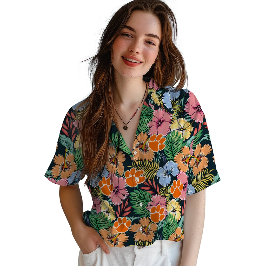 Clemson Tigers Hawaiian Shirt - Brilliant Hibiscus Garden clemson tigers brilliant hibiscus garden hawaiian shirts latest model