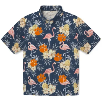 clemson tigers flamingo hibiscus navy hawaiian shirts best selling