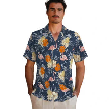 clemson tigers flamingo hibiscus navy hawaiian shirts fashion forward