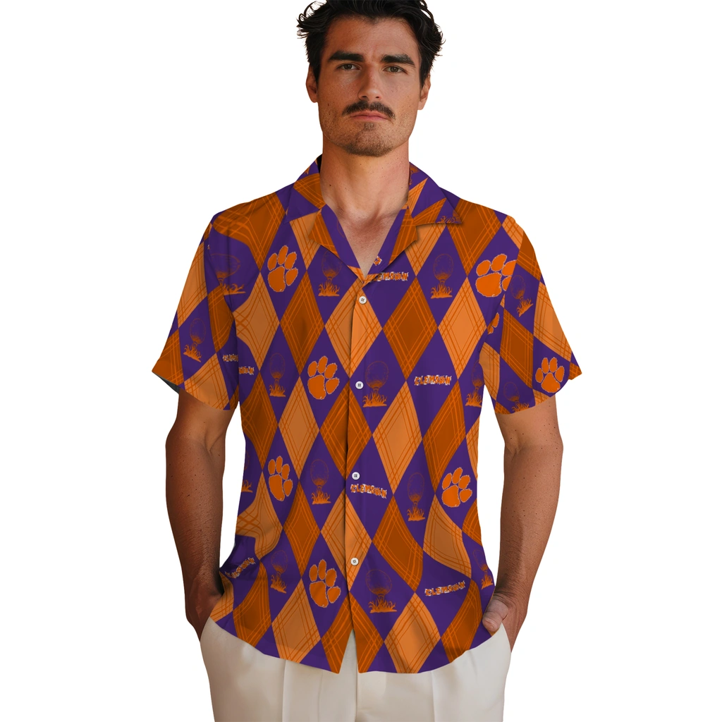 Clemson Tigers Hawaiian Shirt - Golfing Plaid clemson tigers balloon plaid orange hawaiian shirts fashion forward