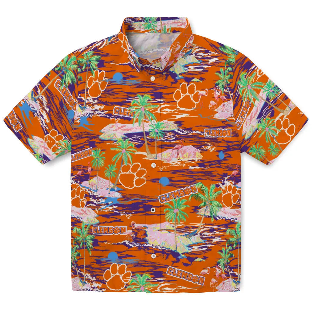 Clemson Tigers Hawaiian Shirt - Hawaii Island clemson tigers flamingo retreat orange hawaiian shirts best selling
