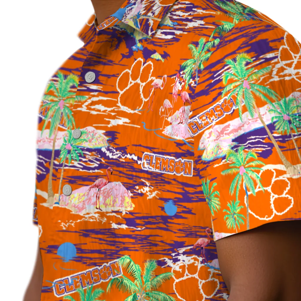 Clemson Tigers Hawaiian Shirt - Hawaii Island clemson tigers flamingo retreat orange hawaiian shirts trendy