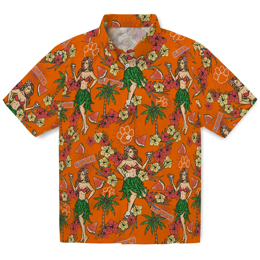 Clemson Tigers Hawaiian Shirt - Hawaiian Girls Design clemson tigers hawaiian girls design orange hawaiian shirts best selling