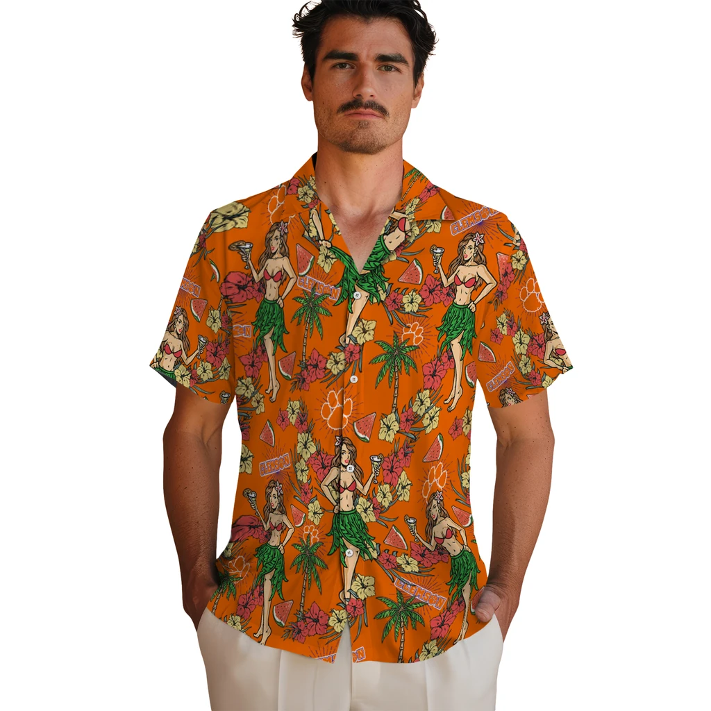 Clemson Tigers Hawaiian Shirt - Hawaiian Girls Design clemson tigers hawaiian girls design orange hawaiian shirts fashion forward