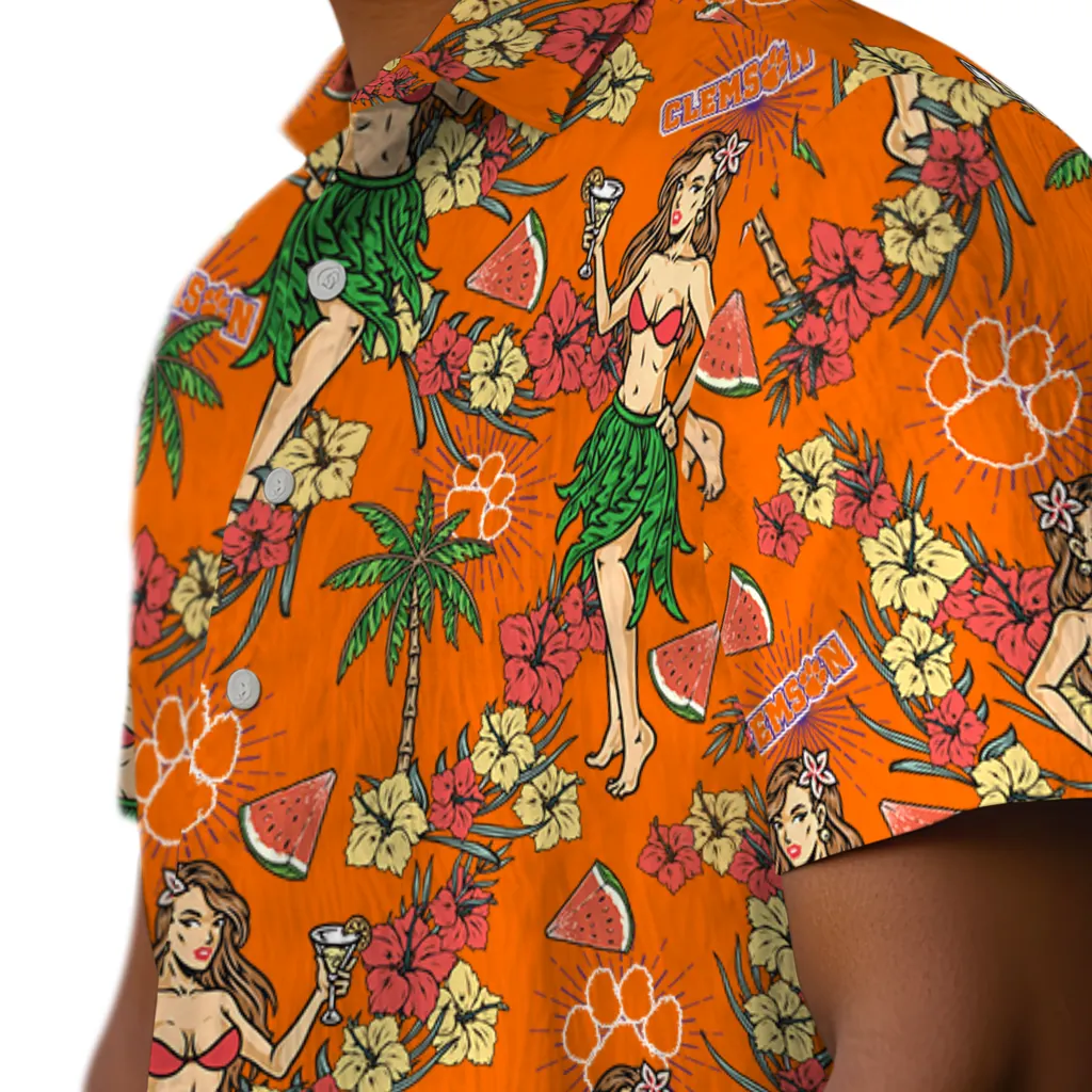 Clemson Tigers Hawaiian Shirt - Hawaiian Girls Design clemson tigers hawaiian girls design orange hawaiian shirts trendy