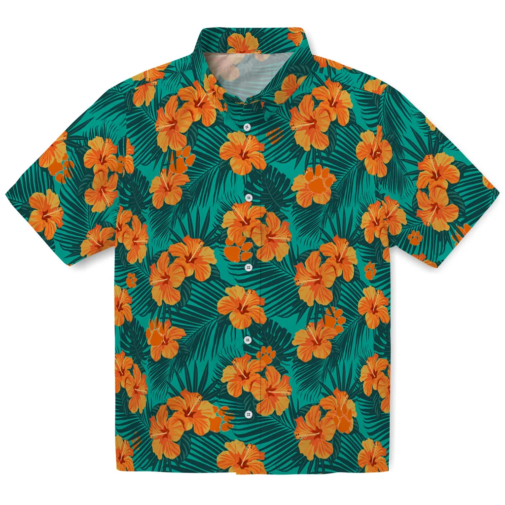 Clemson Tigers Hawaiian Shirt - Hibiscus and Palm Leaves clemson tigers hibiscus escape green hawaiian shirts best selling