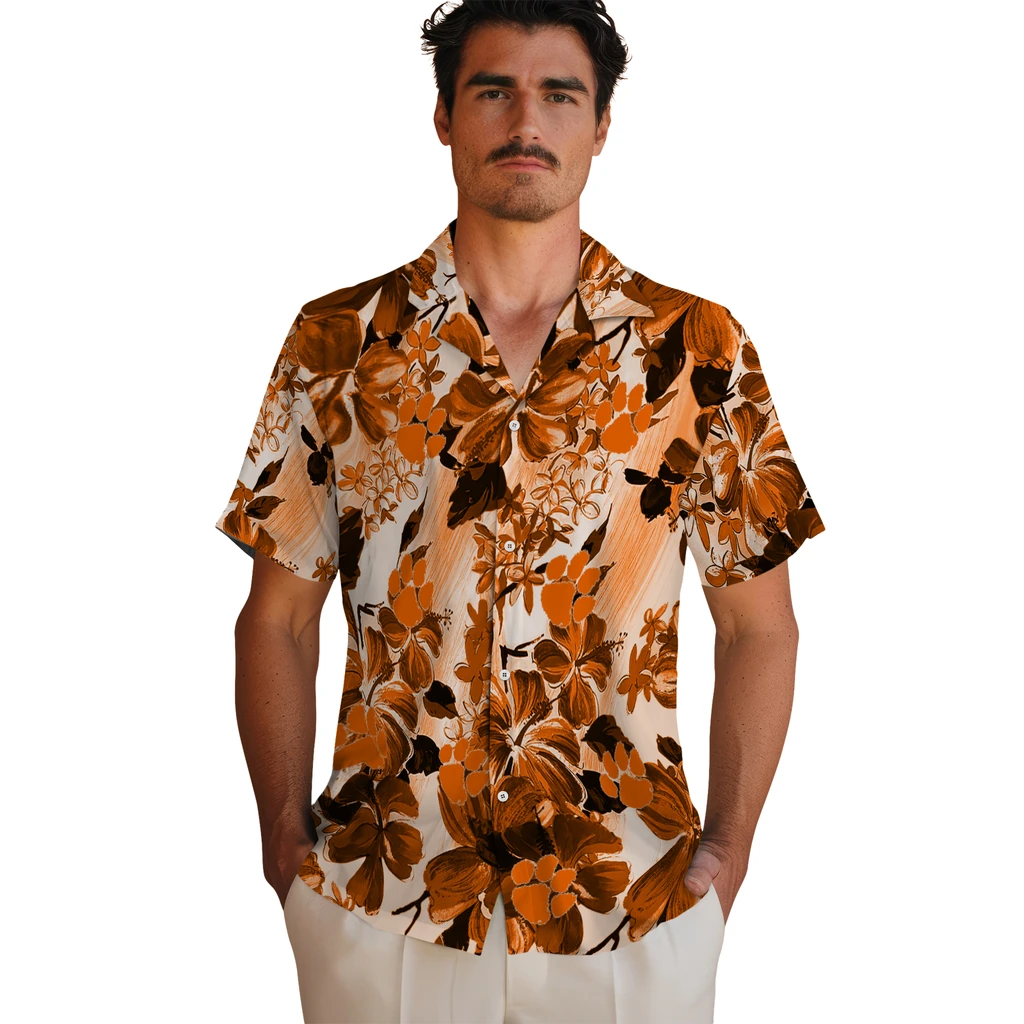 Clemson Tigers Hawaiian Shirt - Hibiscus Arrangement clemson tigers hibiscus arrangement orange hawaiian shirts fashion forward