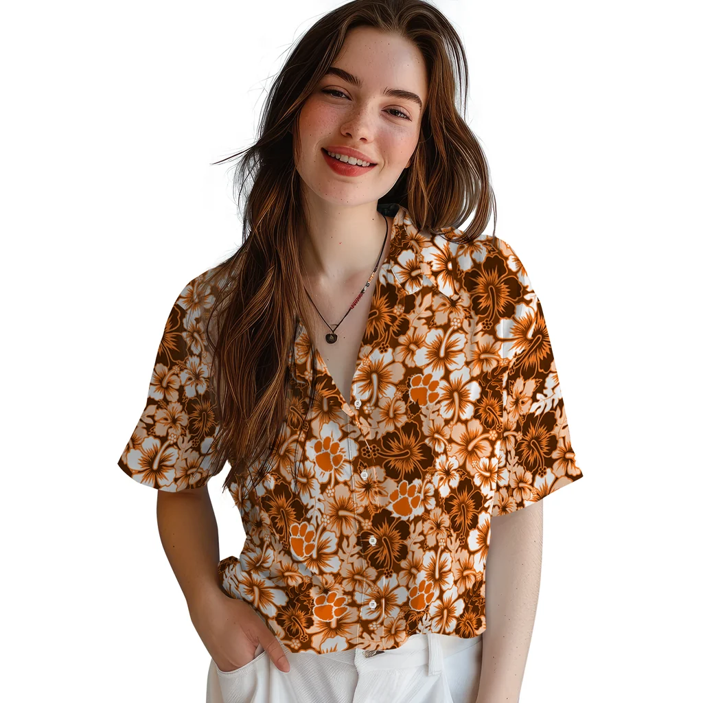Clemson Tigers Hawaiian Shirt - Hibiscus Blooms clemson tigers hibiscus blooms orange hawaiian shirts latest model