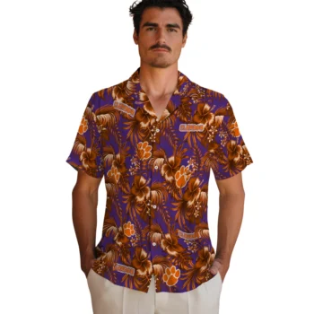 clemson tigers hibiscus exotic orange hawaiian shirts fashion forward