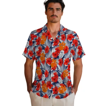 clemson tigers hibiscus fiesta red royal blue hawaiian shirts fashion forward