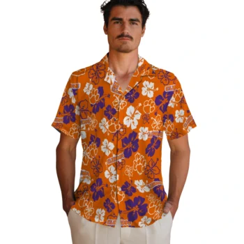 clemson tigers hibiscus bloom orange hawaiian shirts fashion forward