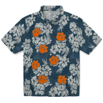 clemson tigers hibiscus flowers navy blue hawaiian shirts best selling