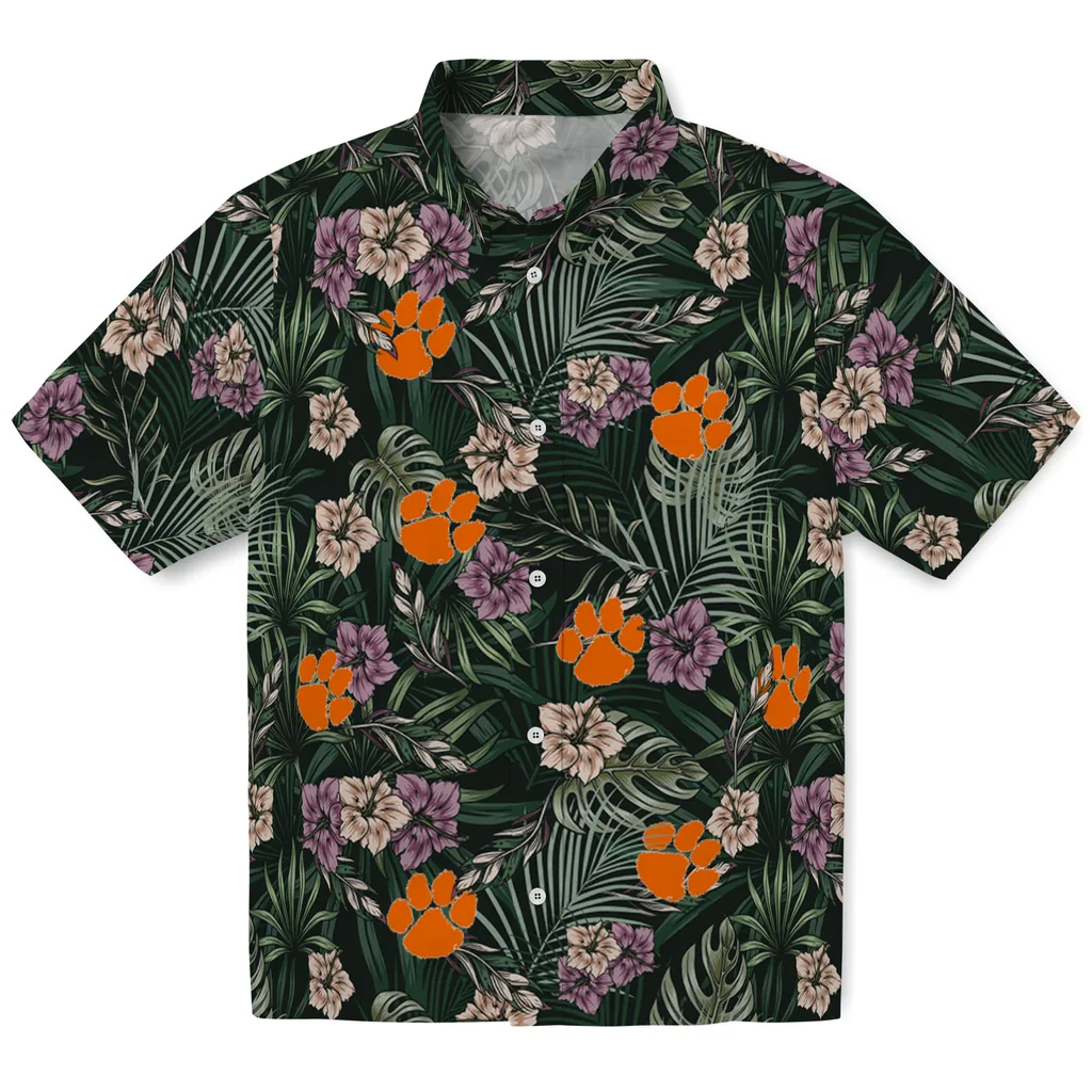 Clemson Tigers Hawaiian Shirt - Hibiscus Leaves Pattern clemson tigers hibiscus leaves pattern green hawaiian shirts best selling
