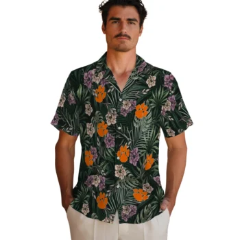 clemson tigers hibiscus leaves pattern green hawaiian shirts fashion forward