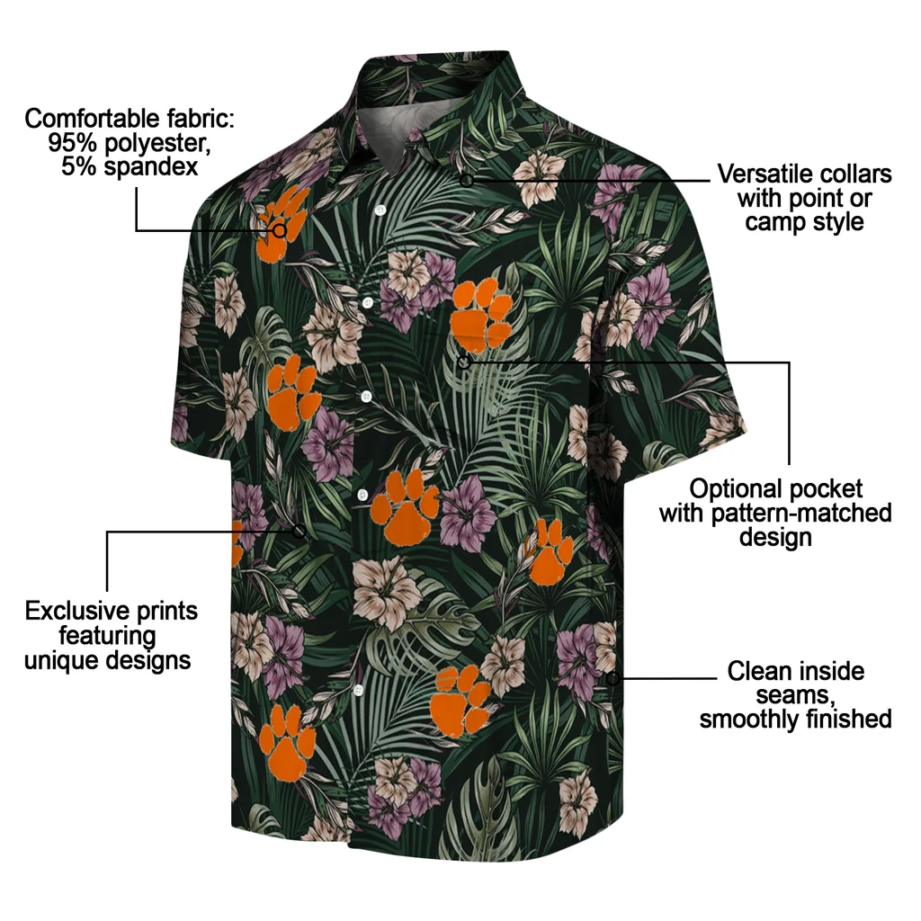 Clemson Tigers Hawaiian Shirt - Hibiscus Leaves Pattern clemson tigers hibiscus leaves pattern green hawaiian shirts new arrival