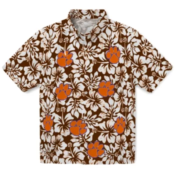 clemson tigers hibiscus motif orange white hawaiian shirts best selling
