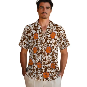clemson tigers hibiscus motif orange white hawaiian shirts fashion forward