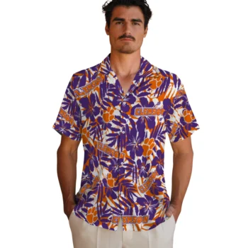 clemson tigers hibiscus overlay hawaiian shirts fashion forward