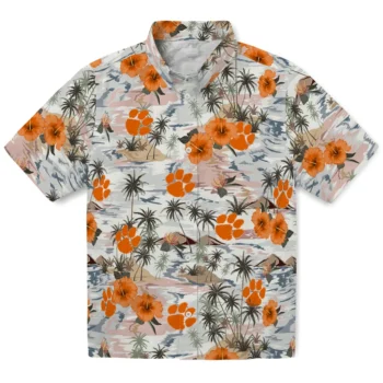 clemson tigers hibiscus seaside white hawaiian shirts best selling