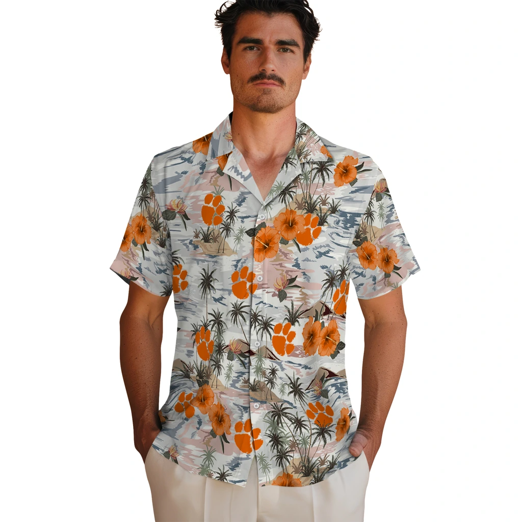 Clemson Tigers Hawaiian Shirt - Hibiscus Seaside clemson tigers hibiscus seaside white hawaiian shirts fashion forward