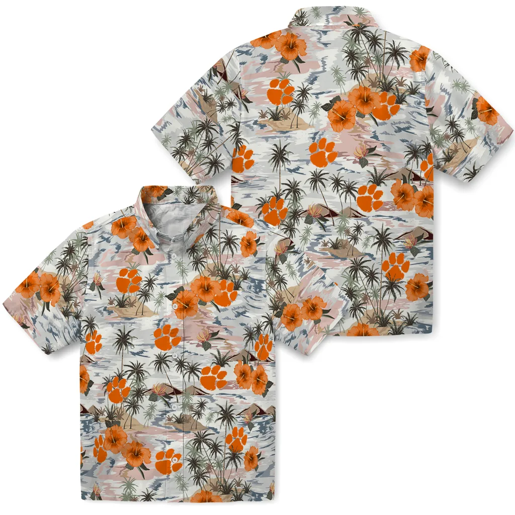 Clemson Tigers Hawaiian Shirt - Hibiscus Seaside clemson tigers hibiscus seaside white hawaiian shirts high quality