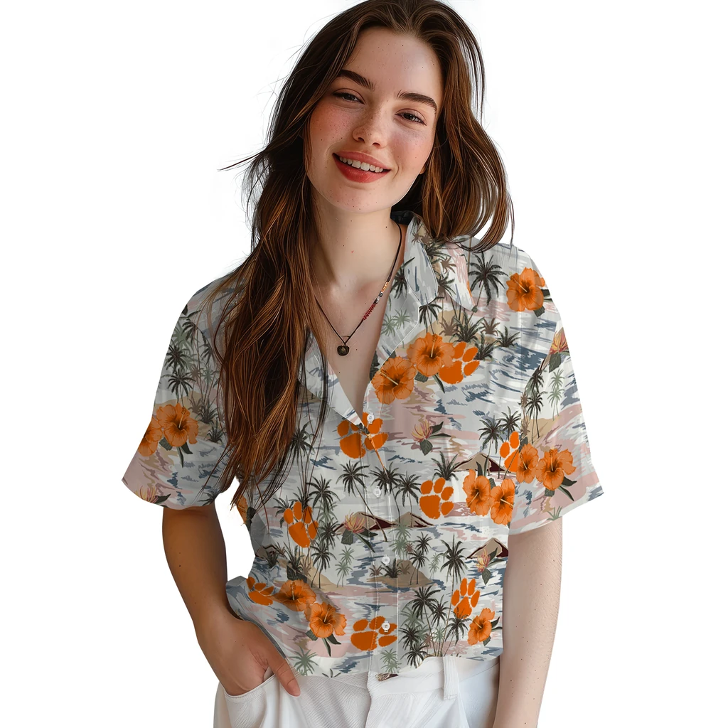 Clemson Tigers Hawaiian Shirt - Hibiscus Seaside clemson tigers hibiscus seaside white hawaiian shirts latest model