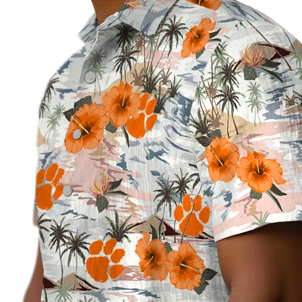 Clemson Tigers Hawaiian Shirt - Hibiscus Seaside clemson tigers hibiscus seaside white hawaiian shirts trendy