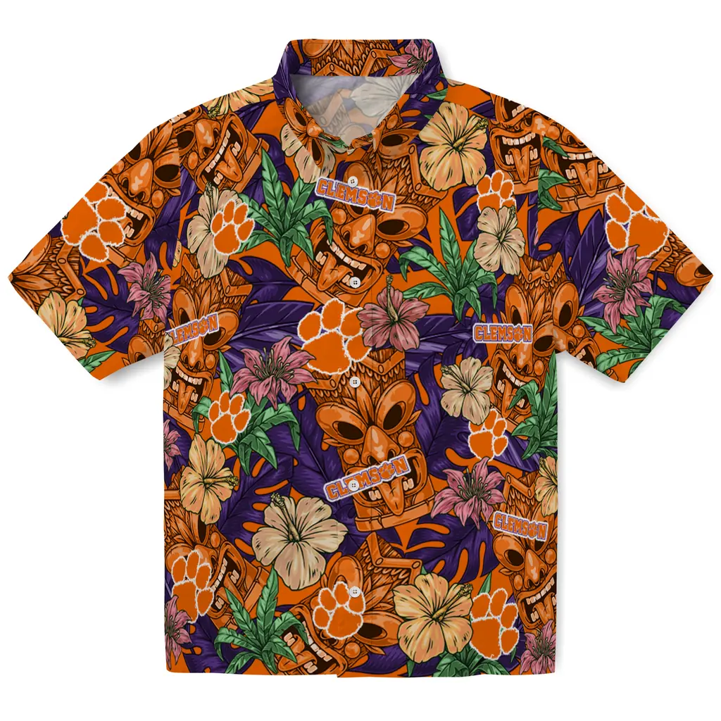 Clemson Tigers Hawaiian Shirt - Hibiscus Tiki Jungle clemson tigers tiki jungle orange hawaiian shirts best selling