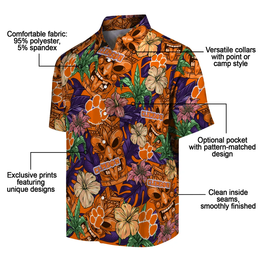 Clemson Tigers Hawaiian Shirt - Hibiscus Tiki Jungle clemson tigers tiki jungle orange hawaiian shirts new arrival