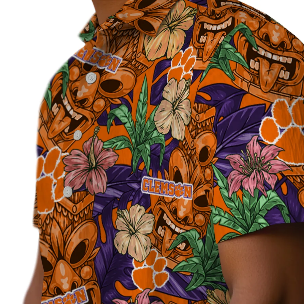 Clemson Tigers Hawaiian Shirt - Hibiscus Tiki Jungle clemson tigers tiki jungle orange hawaiian shirts trendy