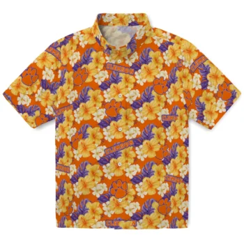 clemson tigers hibiscus tropics orange yellow hawaiian shirts best selling