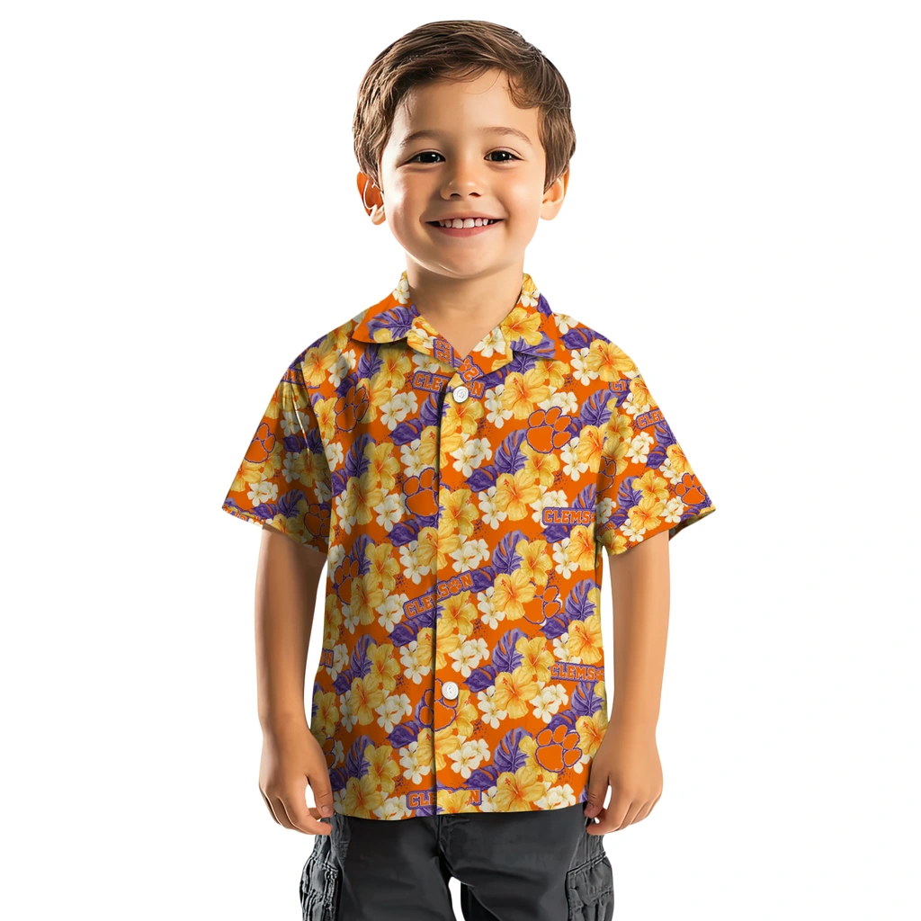 Clemson Tigers Hawaiian Shirt - Hibiscus Tropics clemson tigers hibiscus tropics orange yellow hawaiian shirts top rated