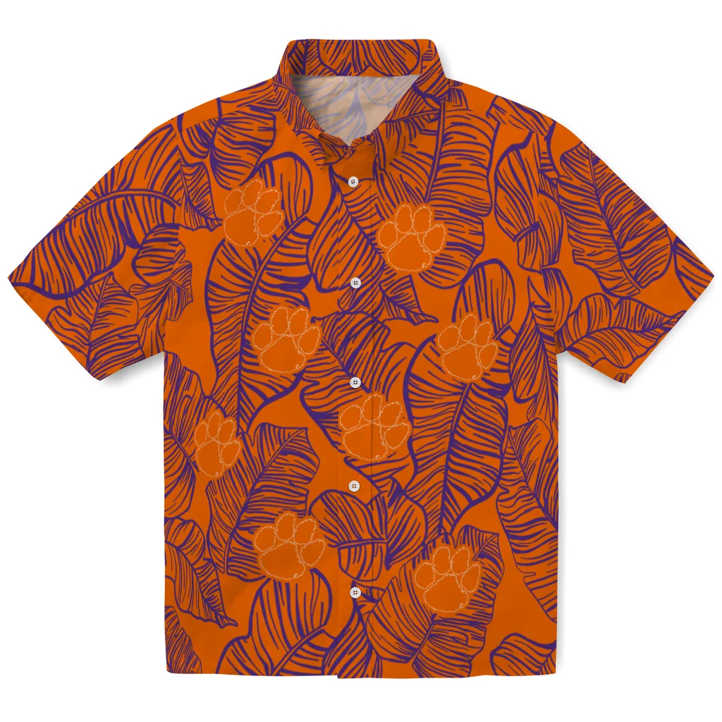 Clemson Tigers Hawaiian Shirt - Leaf Outline clemson tigers leaf outline orange hawaiian shirts best selling