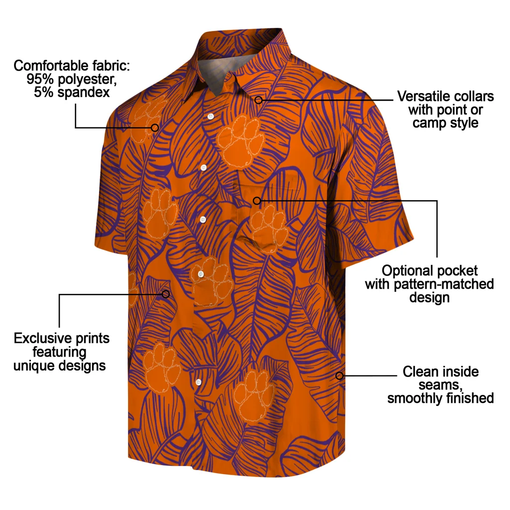Clemson Tigers Hawaiian Shirt - Leaf Outline clemson tigers leaf outline orange hawaiian shirts new arrival